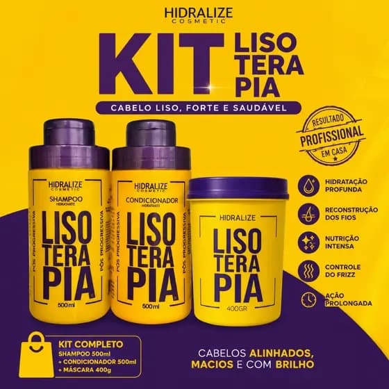 Kit Shampoo + Condicionador Lisoterapia 500ml + Mascara Hidralize -Pós Progressiva Hidratação