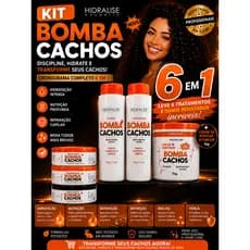 Kit Bomba Cachos 1kg + Cronograma + Shampoo + Condicionador 6 em 1 Hidralise Super Cachos