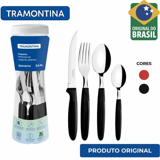 Jogo de Talheres Tramontina Aço Inox 24 pçs Resistente Original