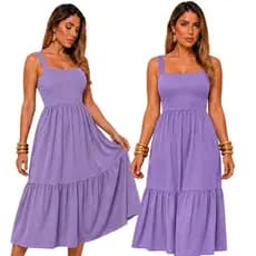 Vestido Mídi Alça Rodado Vestido Moda Cristã Feminino  Casual De Alça Liso