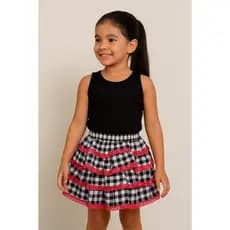 Saia infantil xadrez festa junina plissada quadrilha caipira 2 AO 6 Anos