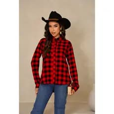 Camisa Festa Junina  Xadrez Manga Longa Viscose Botões