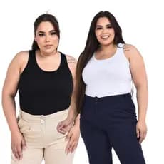 Kit 2 Blusinhas Feminina Plus Size Evasê Viscolycra Cores