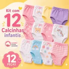 Kit 12 Calcinhas Infantil 100% Algodão Premium Menina 2 a 12 Anos Costura Tripla