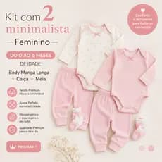 Kit com 2 minimalista Feminino do 0 ao 6 Meses de idade | Body Manga Longa + Calça + Meia | Premium