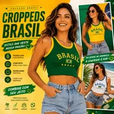 Regata Cropped Brasil Copa Ribana Canelado Escudo Bordado Premium Estiloso
