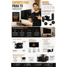 KIT Suporte TV Universal Fixo LED LCD E Plasma De 10 a 100" Parede - Painel - Monitor