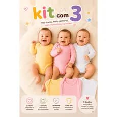 Kit 3 Manga Longa Canelado 100% Algodao Body Bebe Unissex Inverno Verao