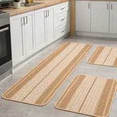 Jogo De Tapete 3 Peças Passadeira Para Cozinha de Crochê Luxo Antiderrapante Decorativo Liso Listrad