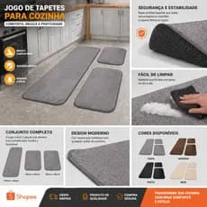 Jogo de Tapete para Cozinha Sala 3 Peças Varias cores Passadeira antiderrapante Decorativo para Piso