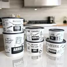 Kit Potes Mantimentos Black Linha Premium com 6 Peças Plástico Cozinha Organização