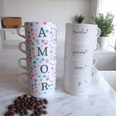Jogo de 4 ou 8 Xícaras em Acrílico Empilhável 200 Ml Café Chá Cantinho do Café Presente Lembrancinha