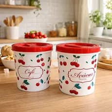2 Potes Plásticos 2 Litros Café e Açúcar Tampa Rosca Organizador Cozinha Mantimentos Dia das Maes