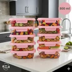 Kit 10 Potes Herméticos 800 ml Plástico Tampa Trava Marmita Fitness Freezer Microondas Reutilizável
