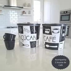 kit 2 Potes Plasticos Café e Açúcar 2 litros, Organizador para Mantimentos + 2 xicaras de café