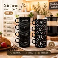 Conjunto 4 Xícaras Acrílicas Empilháveis - Canecas Decoradas - Café - Chá - Cozinha - Presente