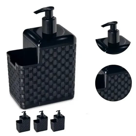 Kit com 3 Porta Detergente Esponja Bico Dosador Rattan Preto