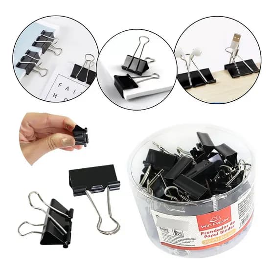 Kit com 48 Unidades Prendedor Papel Binder 25mm