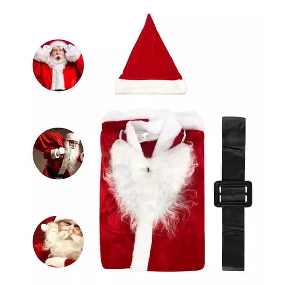 Roupa Papai Noel Natal de Cetim e Feltro Acessórios Diversão