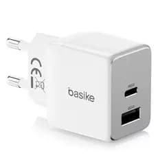 Carregador de Parede Turbo Basike USB-C + USB-A 20W PD 3.0, Quick Charge QC3.0