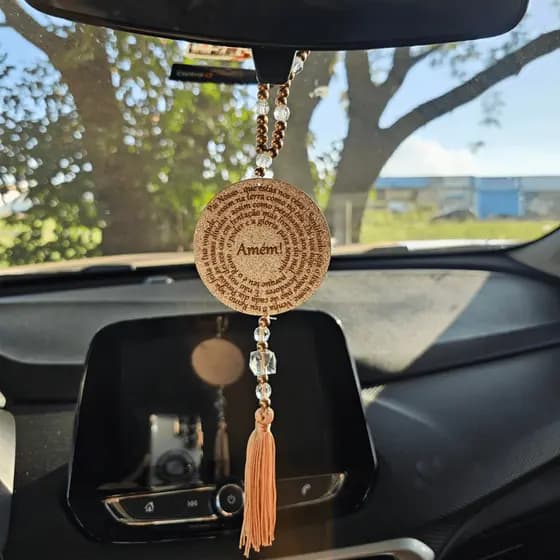 Enfeite Retrovisor de Carro Oração Pai Nosso Católico/Evangélico Mdf