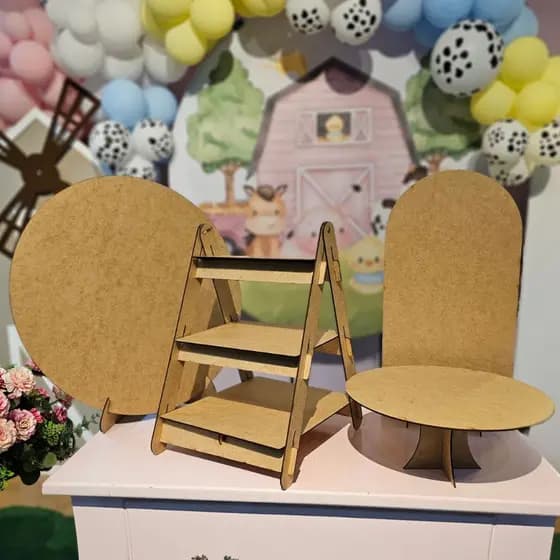 Kit Mini Festa 4 peças MDF Decoração Mesa Aniversário Pegue e Monte Facil