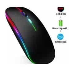Mouse Sem Fio Recarregável Led Rgb Receptor 2.4 Ghz