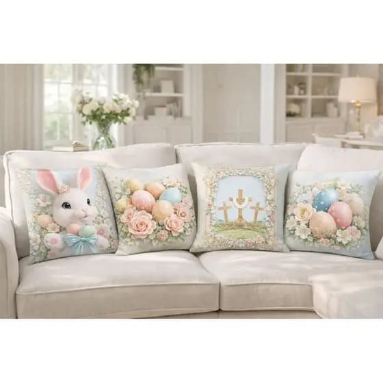 Kit 4 Capas de Almofadas Decorativas 45x45cm Feliz Páscoa