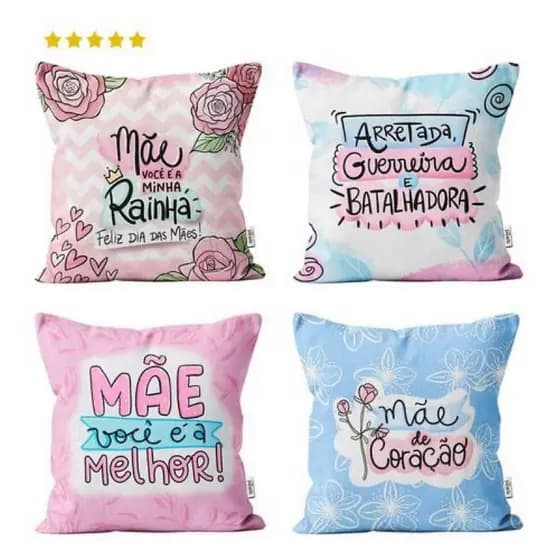 Kit 4 Capas de Almofada Dia das Mães 45x45 Microfibra Premium