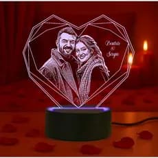 Luminária Coração 7 cores RGB Geométrico Nome do Casal - Presente, Decoração, Namorados, Iluminação