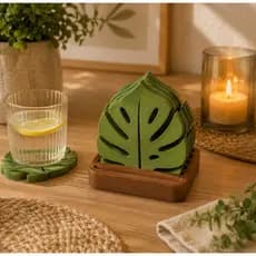 Porta Copos Folha Costela de Adão com Suporte | Kit 6 Peças Decorativo | Organizador de Mesa|decoração cozinha