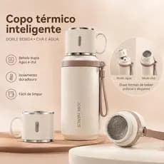 Garrafa Térmica de Aço Inox 600ml com Filtro de Chá Alça Portátil e Copo Integrado CP-11