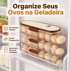 Caixa de Armazém para Ovos com Porta Lateral - Específica para Geladeira, Material Alimentício, Suporte Rotativo Ovos