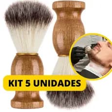 Pincel Para Barba 5 Peças Com Cerdas Macias e Cabo De Madeira Ergonômico