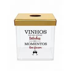 Caixa Porta Rolhas de Vinho em Acrílico com Tampa Dourada