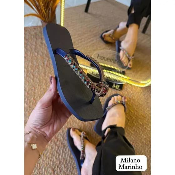 Chinelo H Strass Nozinho Luxo Promoçao