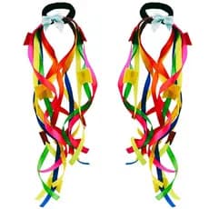 Kit 2un Xuxinhas De Cabelo Festa Junina Fantasia Caipira Rabicó Elástico Colorido Com Fitilhos E Bandeirinhas São João