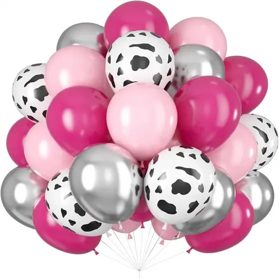 Balão Country 10~40 Látex Metálicos Prata Rosa Pink Balões Estampa Vaca Bexigas Festa Aniversário