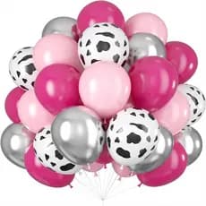 Balão Country 10~40 Látex Metálicos Prata Rosa Pink Balões Estampa Vaca Bexigas Festa Aniversário