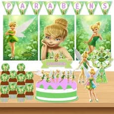 Kit Festa Sininho Tinker Bell Fada Só Um Bolinho 25pç Fadinha + Brind** Decora Fácil Decoração Enfeite Mesa Lembrancinha