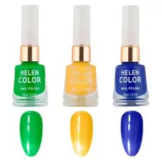 Helen Color Kit 3 Esmaltes Tradicionais Copa do Mundo Seleções Brasil Unhas Personalizadas Brilho Intenso - 36ml