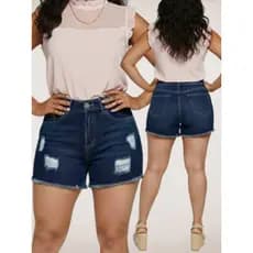 Short Jeans Feminino Cintura Alta Blogueira barra desfiada