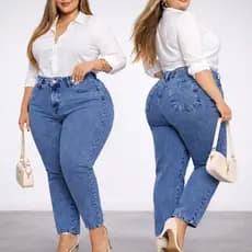 Calça Mom Plus Size  Jeans Feminina Cintura Alta Tendência de Conforto e Elegancia na Moda