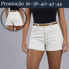 Short Com Cinto Jeans Feminino Luxo Cintura Alta+empina Bumbum Hot Pants Offf White