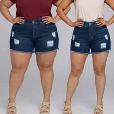 Short Plus Size Jeans Feminino Barra Desfiada  Cintura Alta
