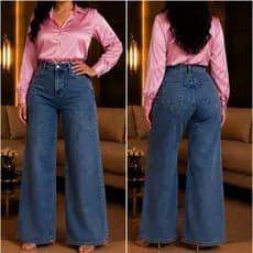 Calça Wide Leg Feminina Cintura Alta Jeans Caimento Perfeito Calça Shopping Pantalona