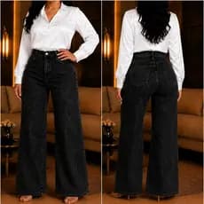 Calça Jeans Feminina Wide Leg Black Marmorizada Cintura Alta Stilo e Conforto