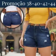 Short Jeans Feminino Modelo Patrícia, Cintura Alta, Barra Reta, Tecido Premium
