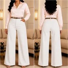 Calça Com Cinto Wide Leg Jeans Feminina Cintura Alta Conforto e Estilo Moda Shopping Pantalona