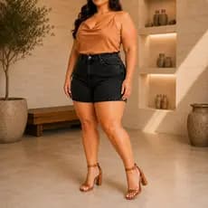 Short Plus Size Jeans Feminino Luxo Super Premium  Cintura Alta Empina Bumbum Tendência Blogueira Chique